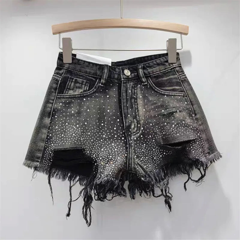 Denim Shorts for Women in The Summer of 2025 High Waisted and Slimming New Style Spicy Girl with Ripped Sexy Wide Leg Trousers
