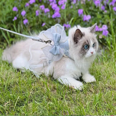 Pet Accessories Princess Style Cat Harness Leash Adjustable Nylon Cat Vest Breathable with Bowknot Pet Chest Strap For Cats Dogs
