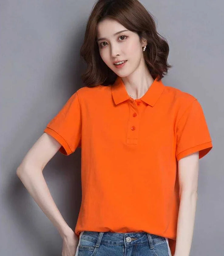Minimal Button Polo Tee Women