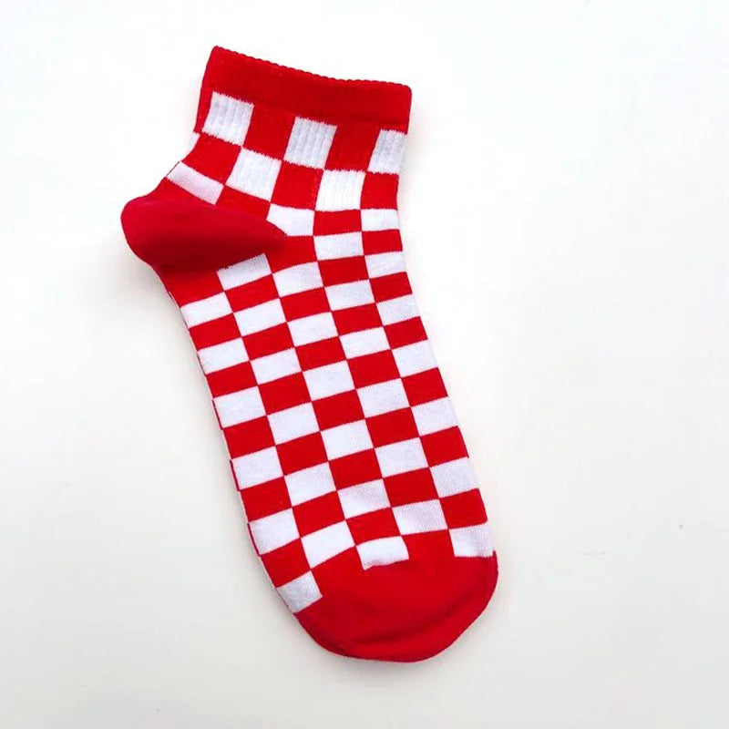 Unisex Korean Checkerboard Ankle Socksv
