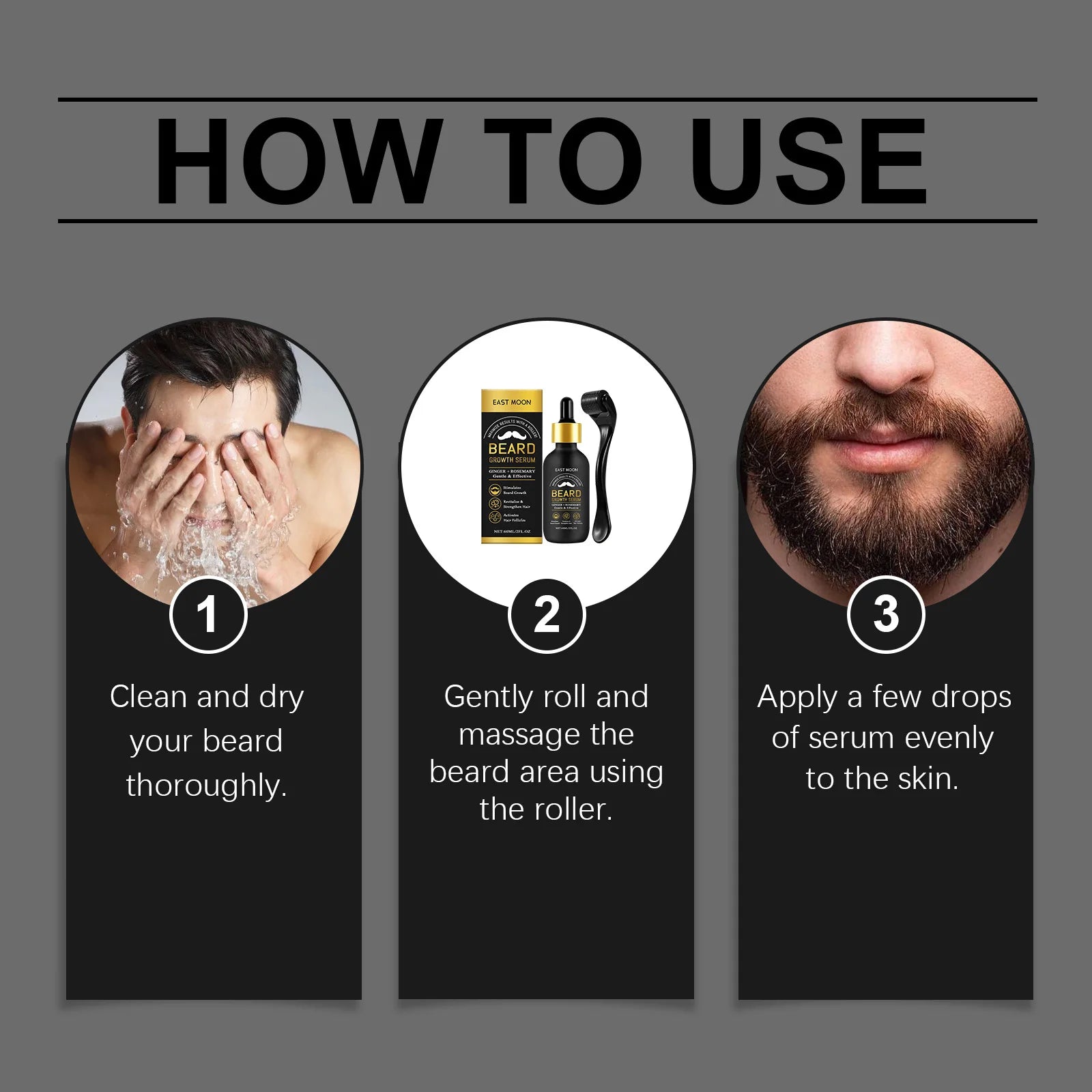 Beard Thickening Care Oil with Roller Ball 0.25mm Strengthen Hair Roots Nourishing Soften Beard Oil for Men Grooming Beard Care