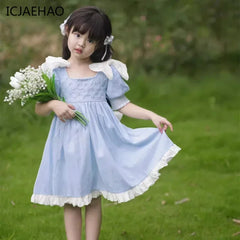 Embroidered Bow Princess Girls Dress
