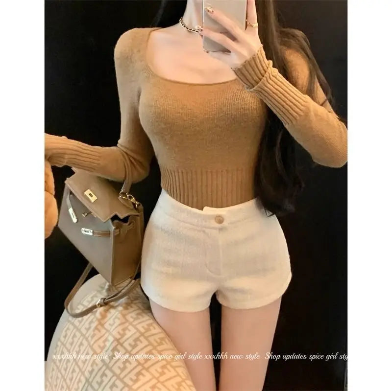 High Waist A Line Wool Shorts