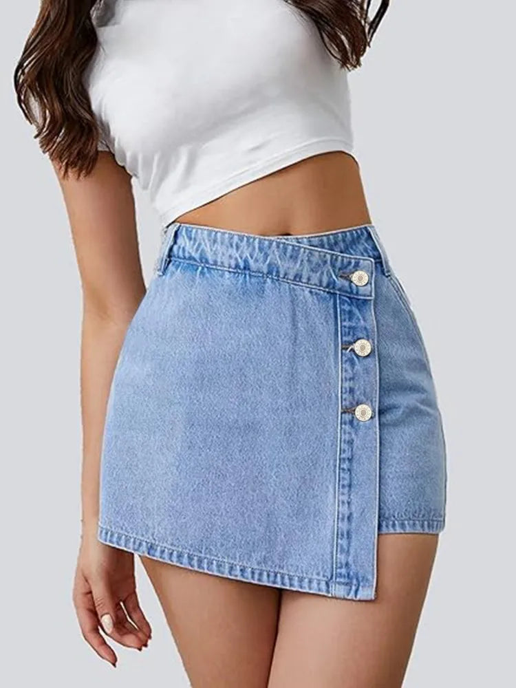 Trendy Asymmetric High Waist Denim Shorts