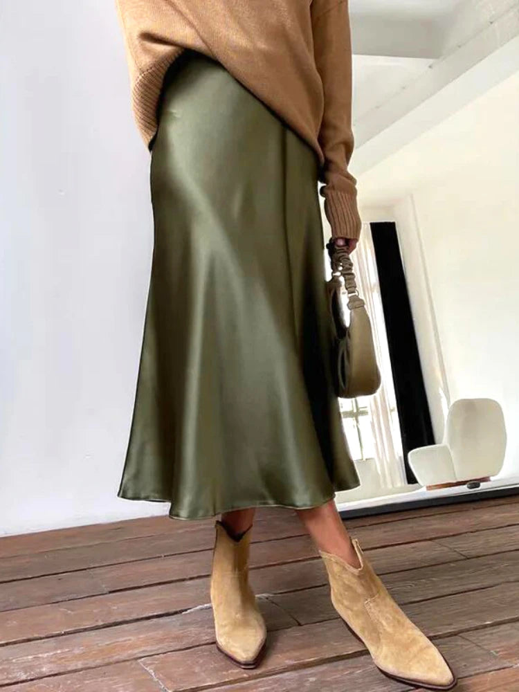Elegant Satin A-Line Summer Skirt