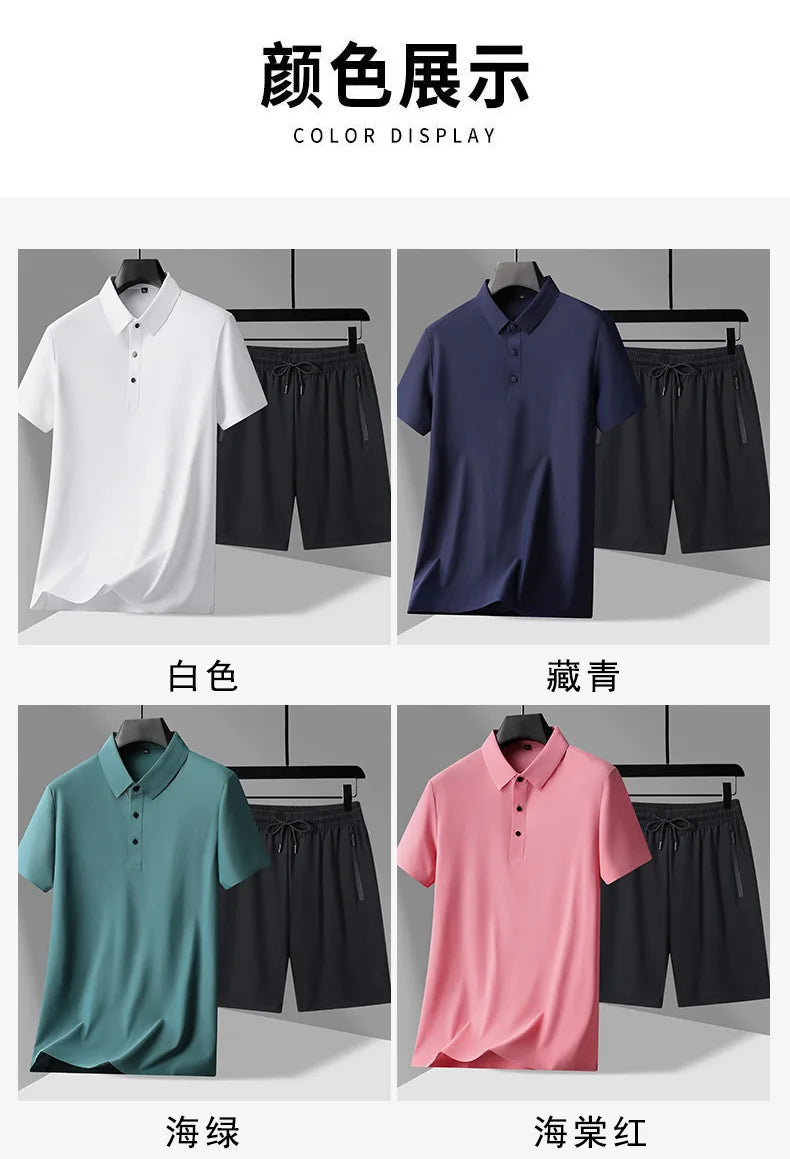 polo Shirts + shorts 2024 summer new style fashion Sportswear Men's Casual Sets Male Fashion shirts and shorts full size M-4XL