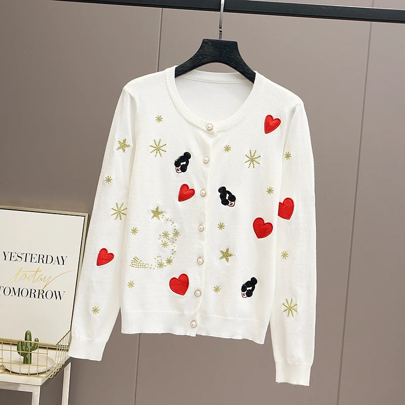Embroidered Knit Cardigan Sweater