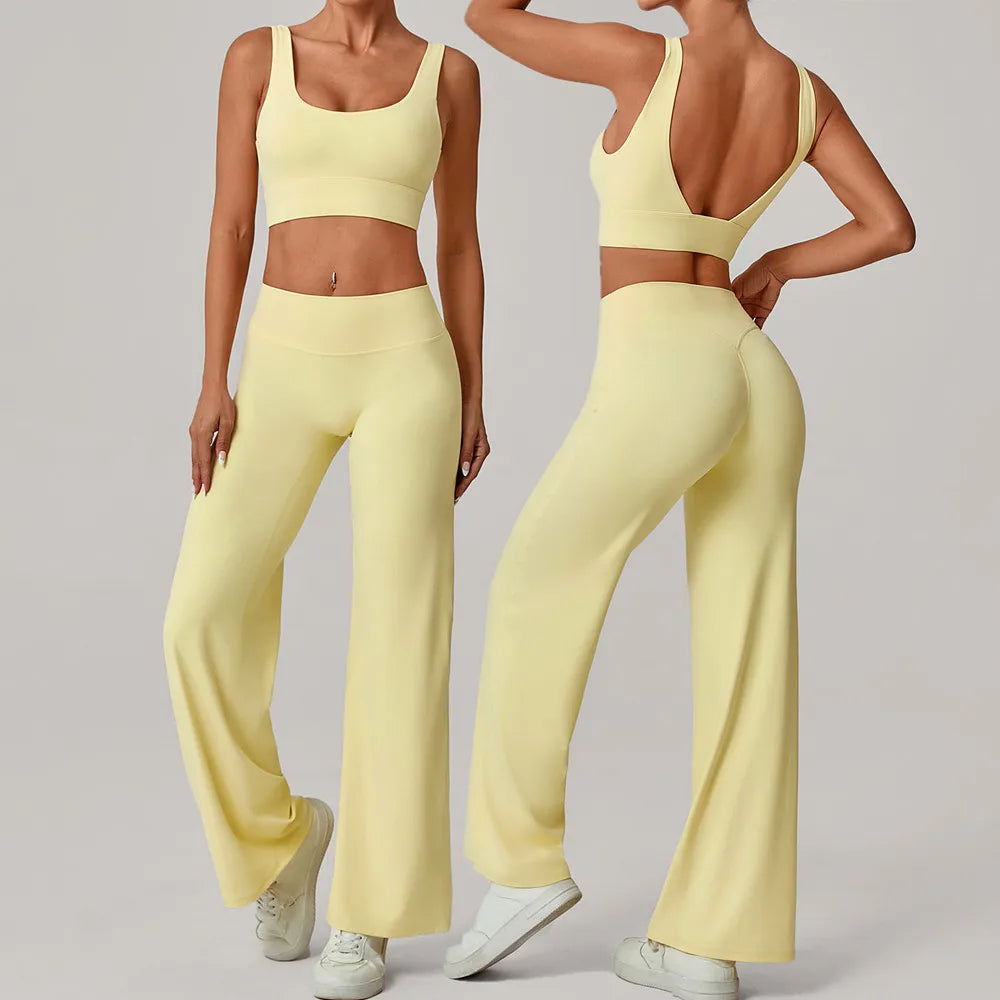 2PCS Yoga Set Women Yoga Pant Workout Tracksuit Sportswear Gym High Waist Straight Leg Bottoms Fitness Bta Sports Suit XP01