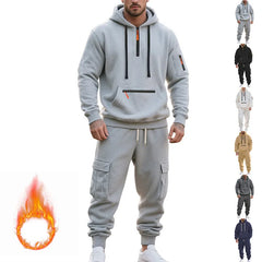 Men's Heavyweight Fleece-Lined Casual Tracksuit Set for Winter - Loose-Fit, Half-Zip, 2-Piece Workwear Style