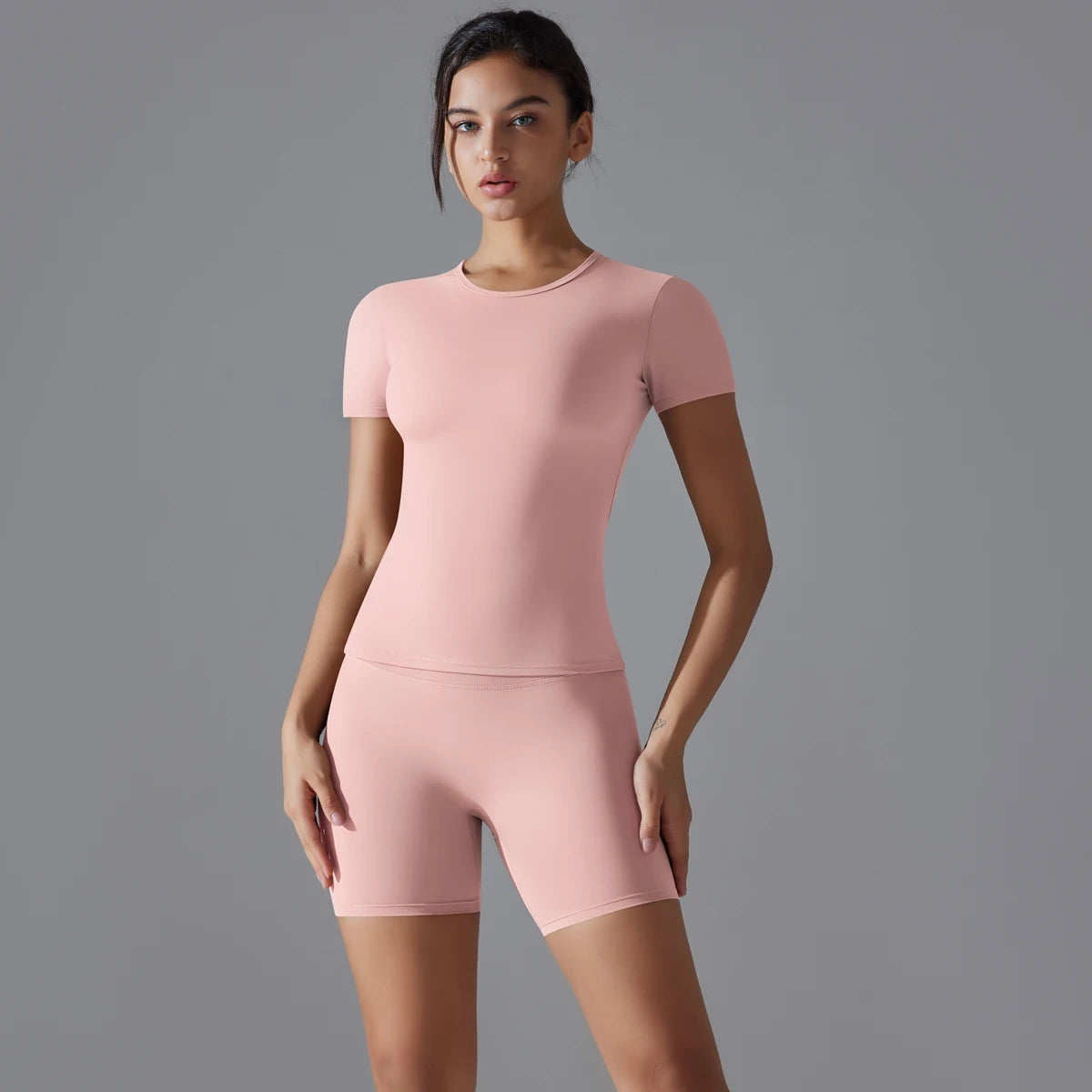 Yoga Set Women Sports Short Sleeve Top With High Waist Leggings Running Jogging Workout Clothes Sports Fitness Gym Sets