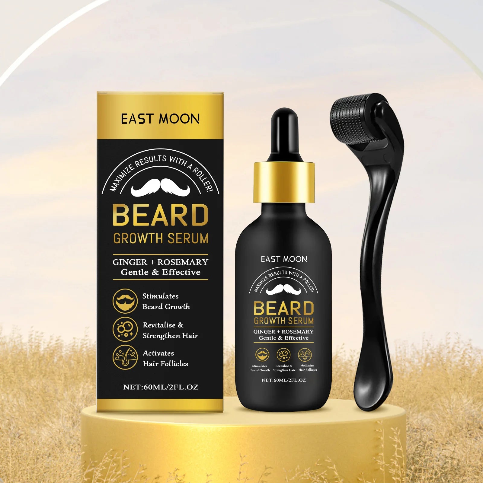 Beard Thickening Care Oil with Roller Ball 0.25mm Strengthen Hair Roots Nourishing Soften Beard Oil for Men Grooming Beard Care