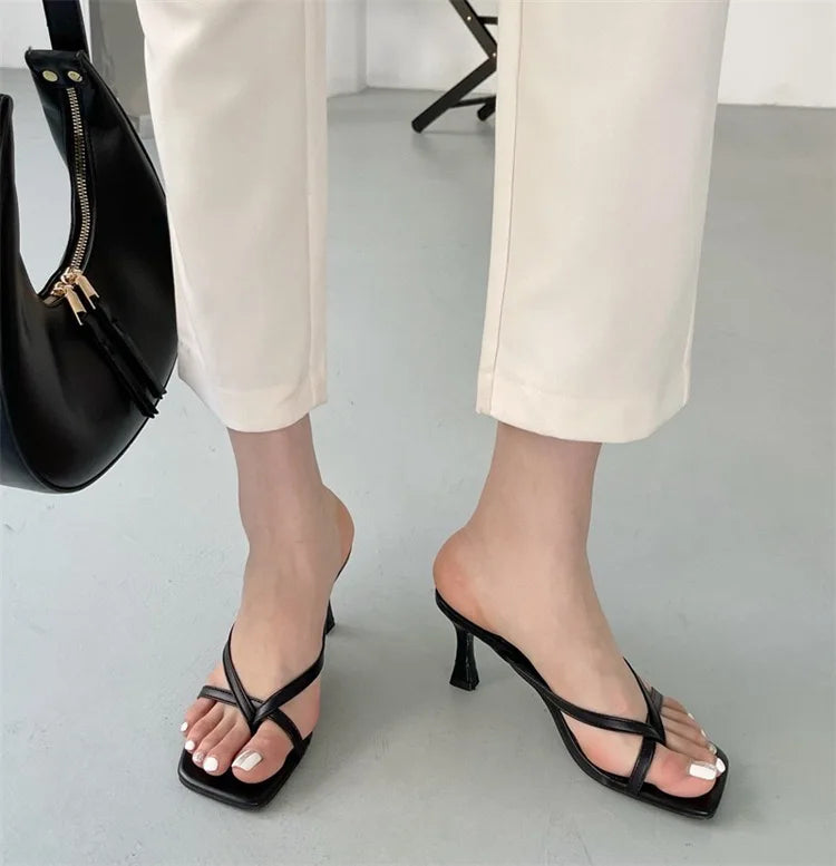 Sexy High Heels Slippers Women's Elegant Shoes Fashion Heeled Sandals for Woman Clip Toe Luxury Slippers Party Female Slides