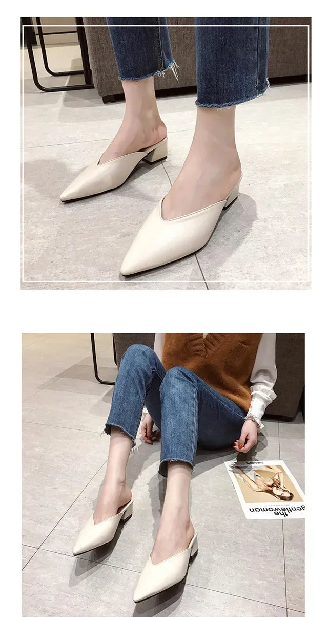 Women High Heels Slippers  Baotou Women Shoes Sexy Pointed Toe Chunky Heels Mules Outdoor Walking Slides Chaussure Femme 2024