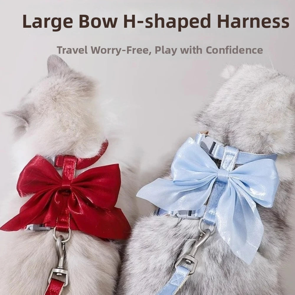 Pet Accessories Adjustable Pet Harness Cute Bow Breathable Dog Chest Strap Escape-Proof Comfort Cat Leash for Dogs Puppy Rabbit