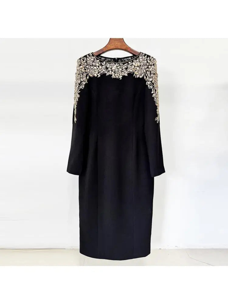 Elegant Beaded Straight Midi Dress