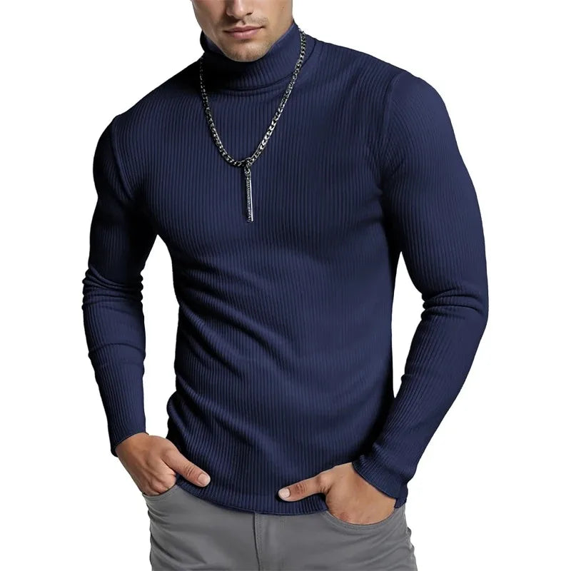 Striped Turtleneck Knit Sweater