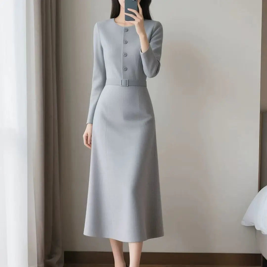 Elegant O-Neck A-Line Midi Dress
