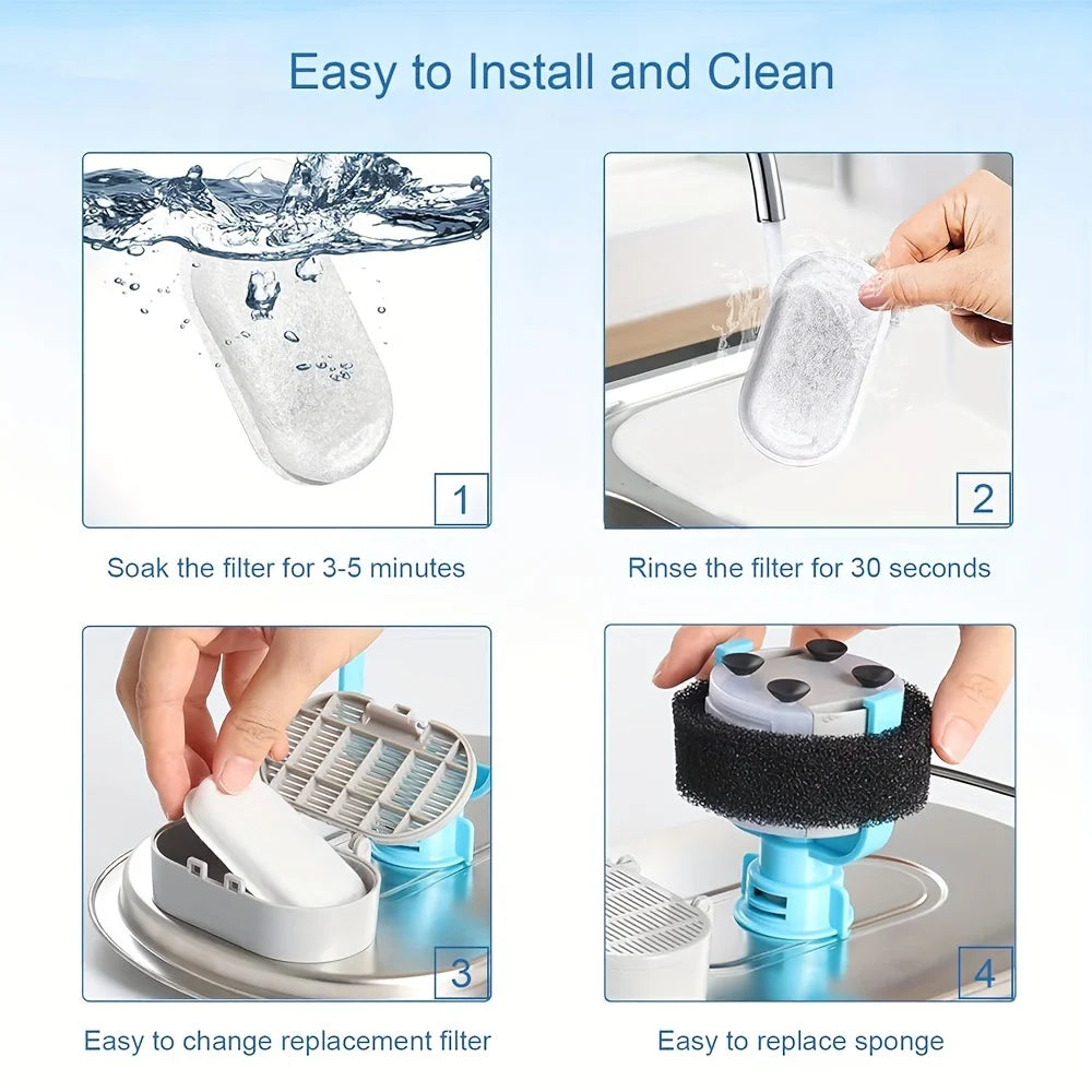 20PCS Cat Water Fountain Activated Carbon Dog Water Bowl Dispenser Replacement Filters with 20 Sponges for Home Pet Hydration