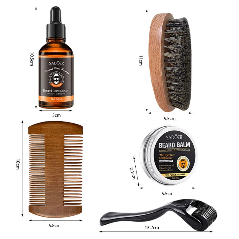 Men's Beard Care Set, Beard Oil, Beard Balm, Moisturizing, Nourishing, Softening and Smoothing, with Trimming Tools & Bear