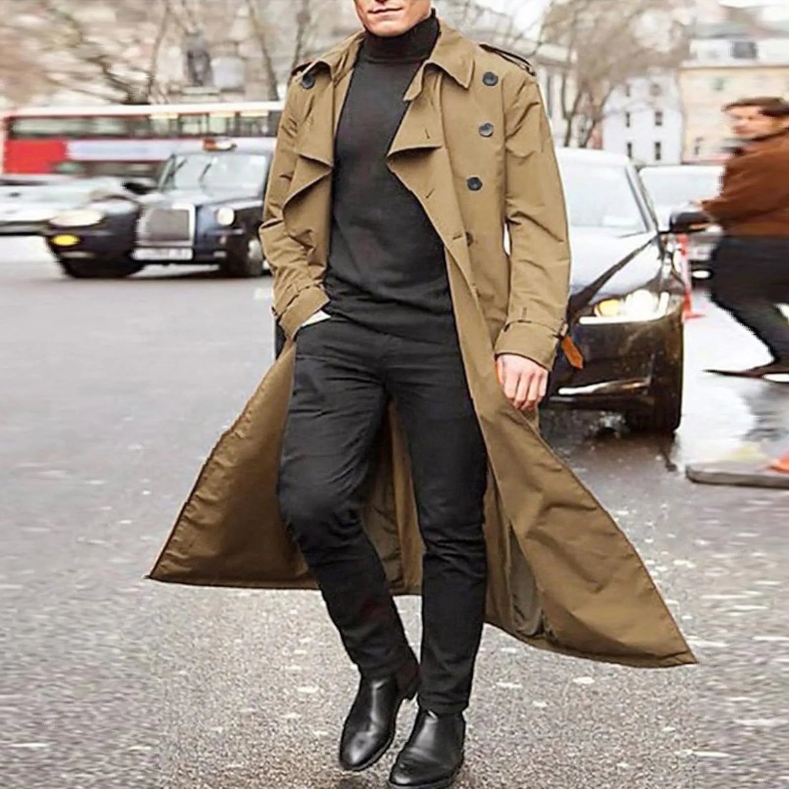 Men’s Luxury Full-Length Trench Coat – England Style Business Overcoat