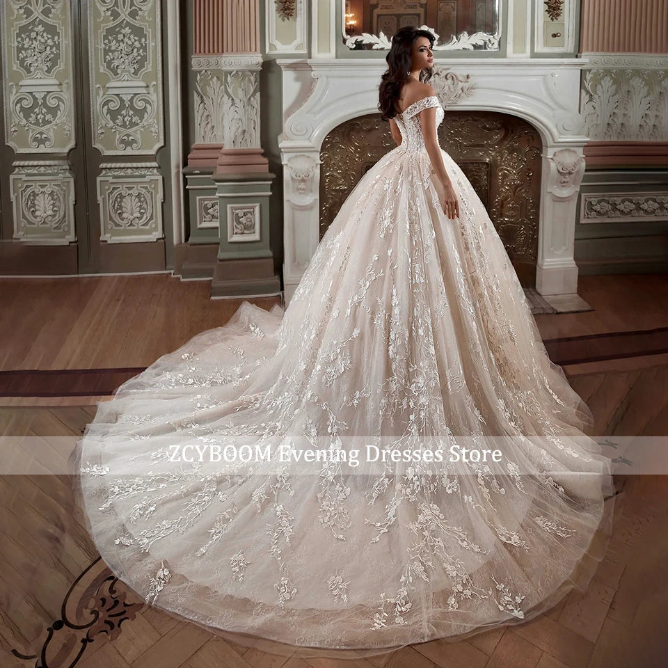 Elegant Ball Gown Off Shoulder Wedding Dress For Women 2026 Princess Bride Sexy Sweetheart Beaded Appliques Lace Up Bridal Gowns