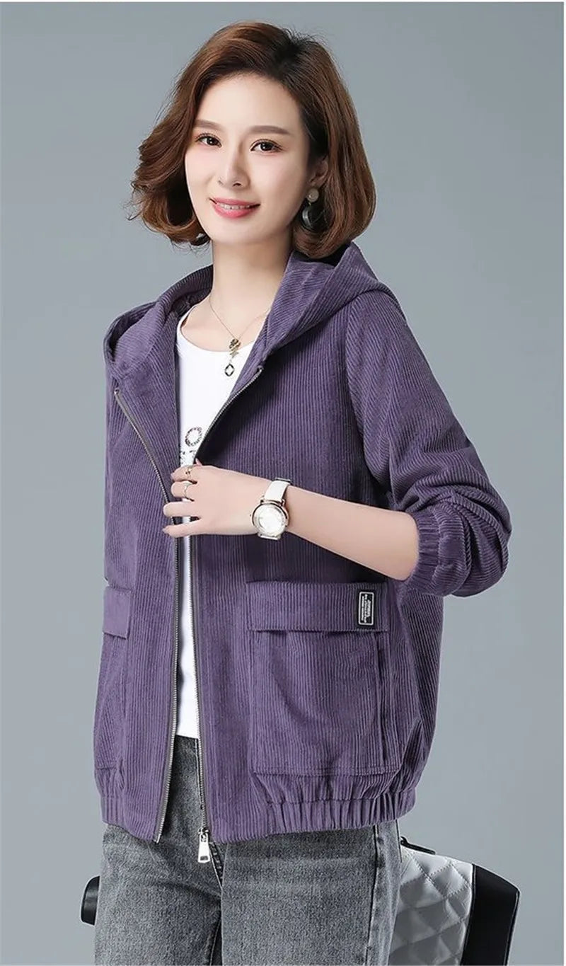 Corduroy Hooded Loose Jacket