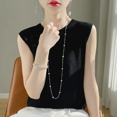Women Tops Knitted Tank Tops O-neck Sleeveless Bottoming Shirts Spring Summer Tank Top Solid Soft Korean Fashion Lady Knit Top
