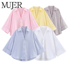 Striped Oversize Summer Shirt Women