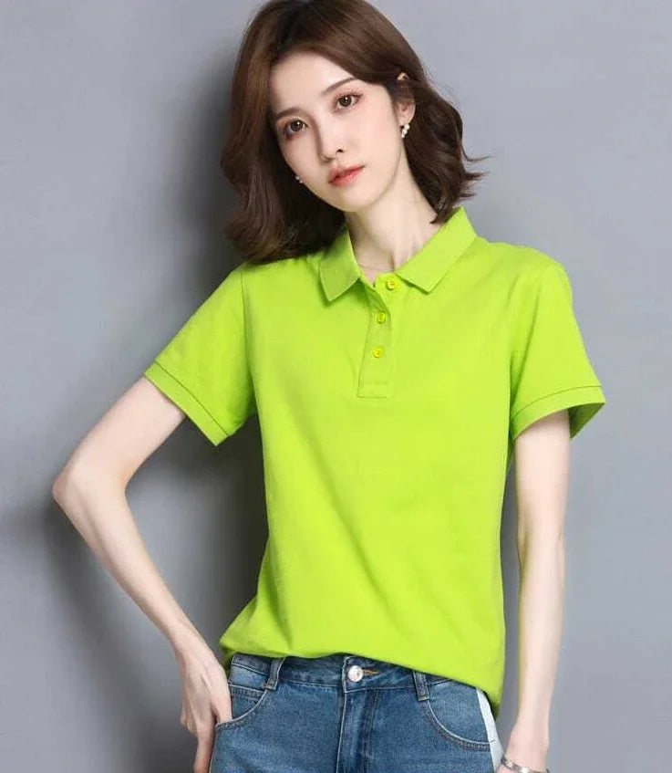 Minimal Button Polo Tee Women