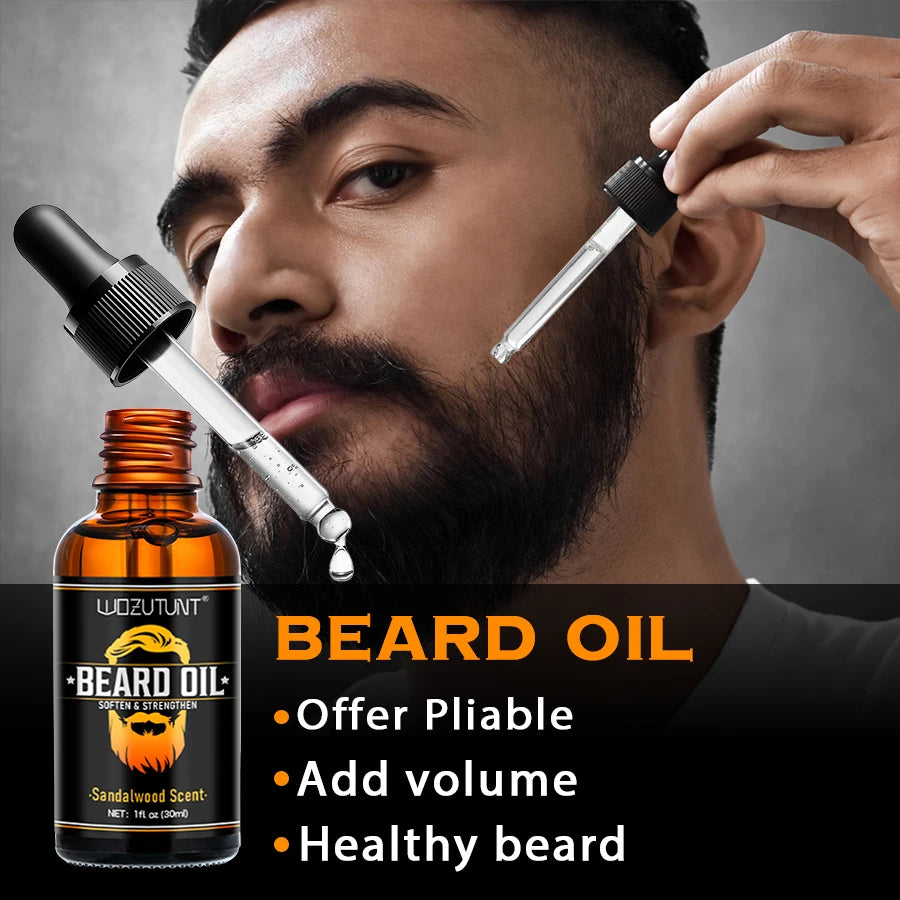 Men Beard Grooming Gift Kit Deep Cleansing Wash and Conditioner Moisturizing Nourishing Beard Oil Styling Butter for Beards Care