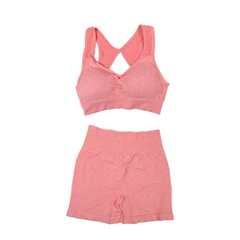 2Pcs Women Yoga Outfit Set Sports Fitness Vest Running Workout Shorts Suit Gym Training Active Wear Handmade Accessory
