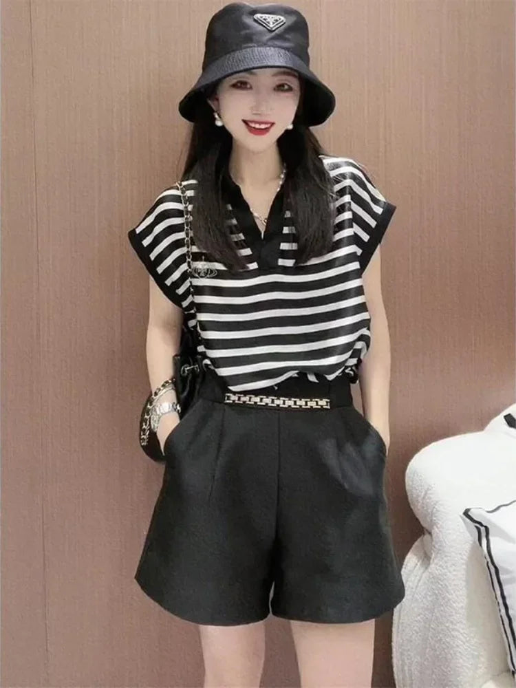 Striped Two Piece Summer Short Set