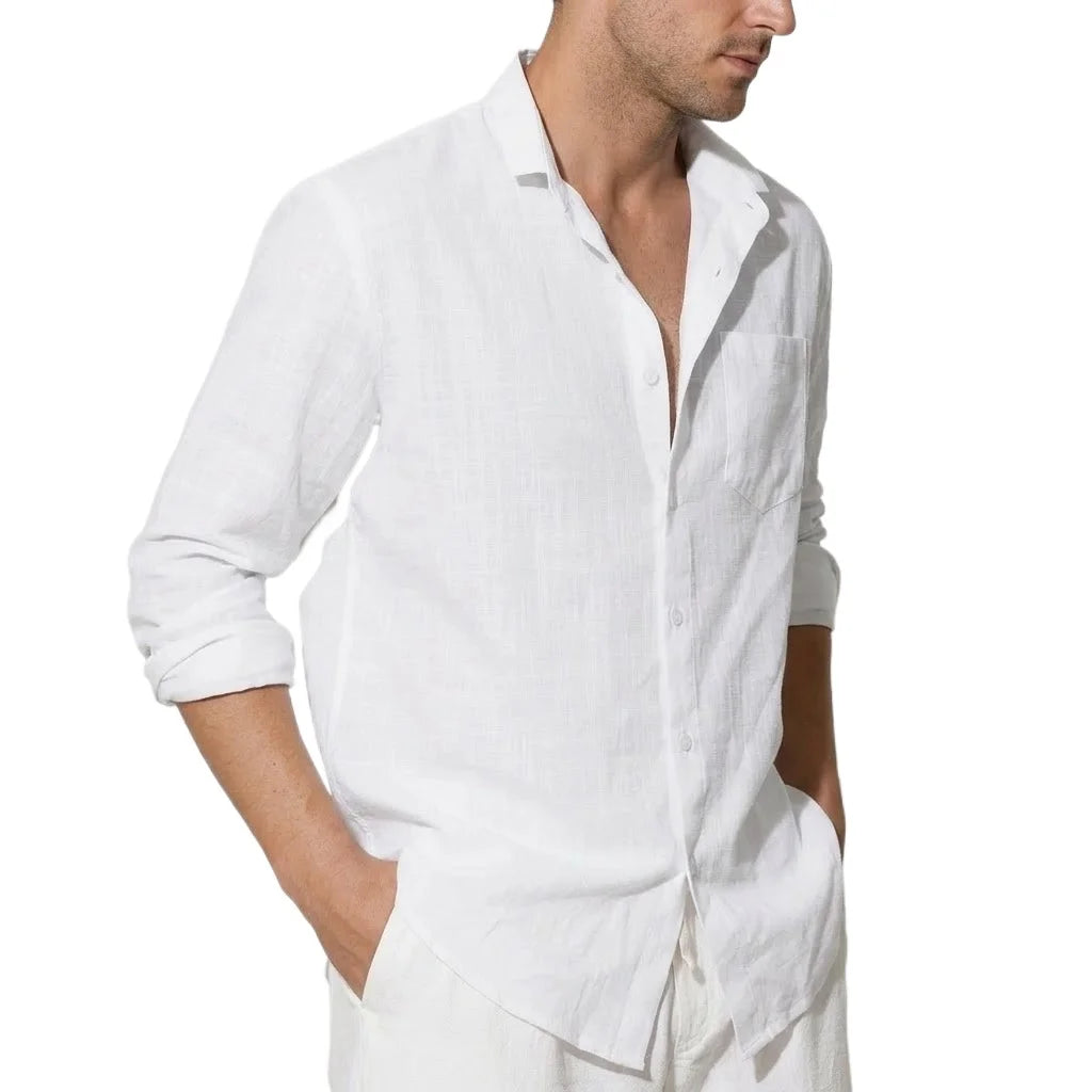Men's Long Sleeve Cotton Shirts Luxury Linen T Shirts Breathable Elegant TShirts Men's Shirts for Men Hawaiian Tshirt Lapel Tee