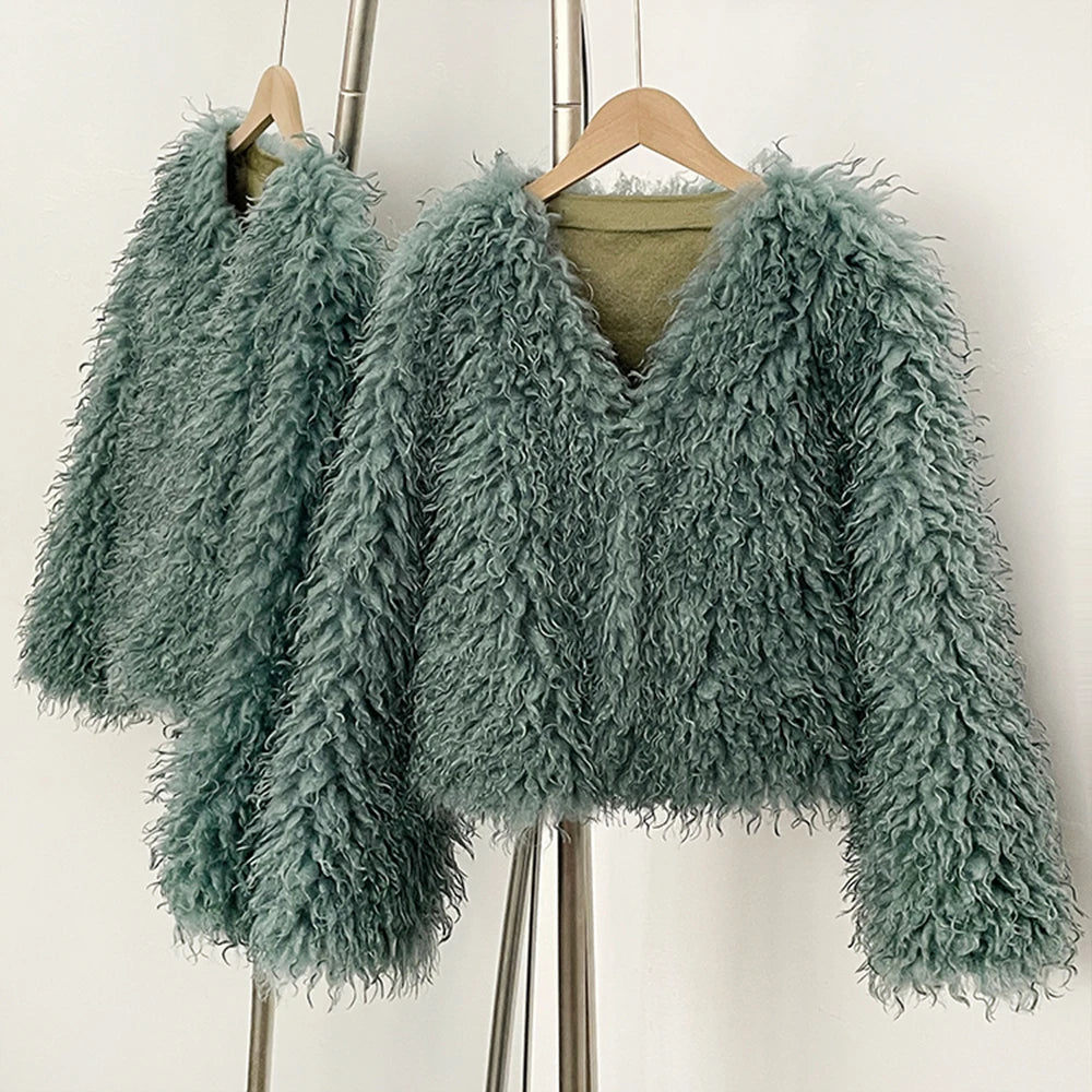 Fur Coat Eco-friendly Coats for Woman Artificial Winter Fur Coat Warm Women's Clothing New in Coats & Jackets Women Tops Stones