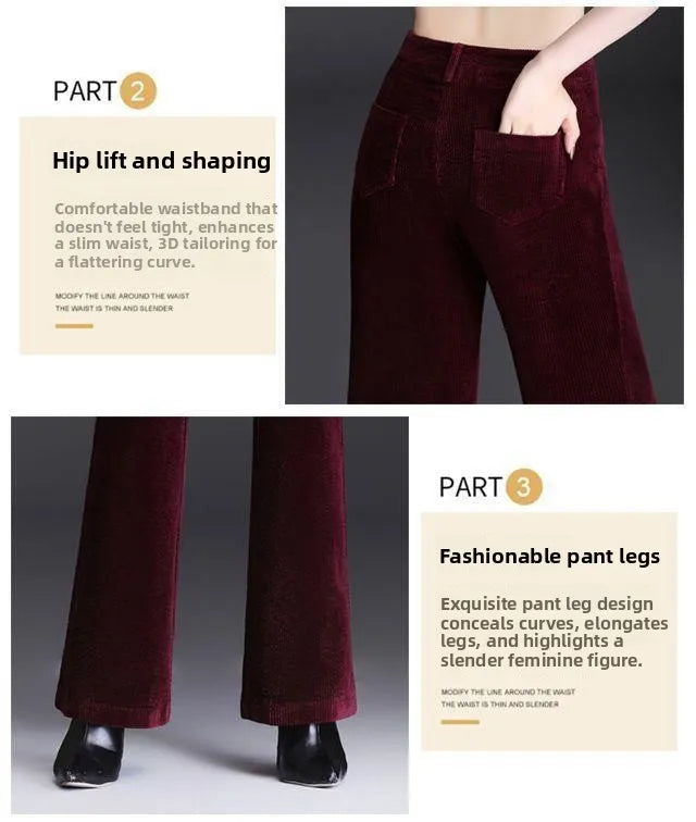 High Waist Corduroy Women's Pants Spring Autumn Winter Fashion Micro Flared Casual Trousers Slimming Warm Long Pants