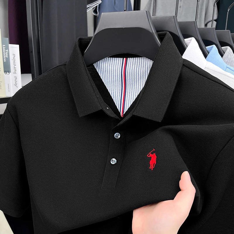 100% pure cotton short sleeved men's polo shirt summer fashion high-end brand pony embroidery golf top casual business T-shirt