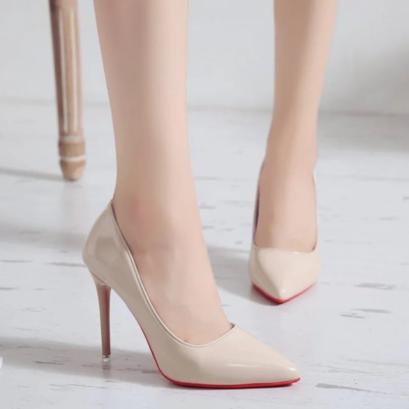 White Pointed Toe High Heels Sexy Red Sole Party Prom Girl Pumps Minimalist Shallow Mouth Work Single Shoes