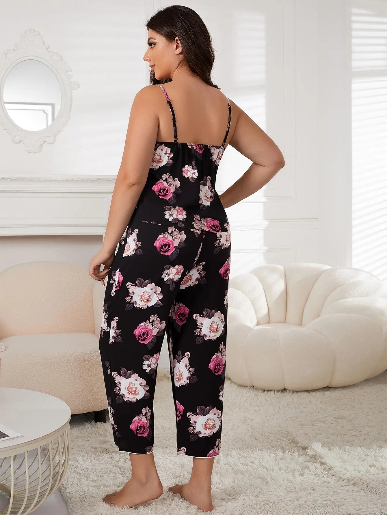Floral V Neck Capri Pajama Set