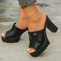 *Fashionable Comfortable Elegant Fashion High Heels Slippers Summer New Round Headed Fish Mouth Sexy Casual Slippers for Women