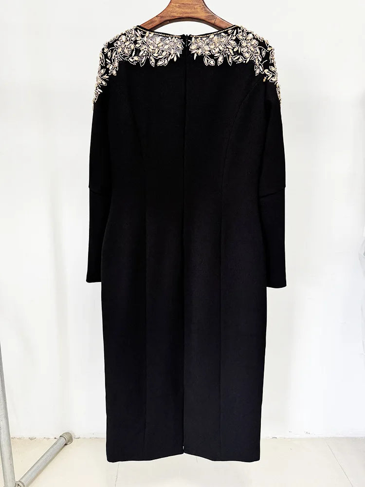 Elegant Beaded Straight Midi Dress