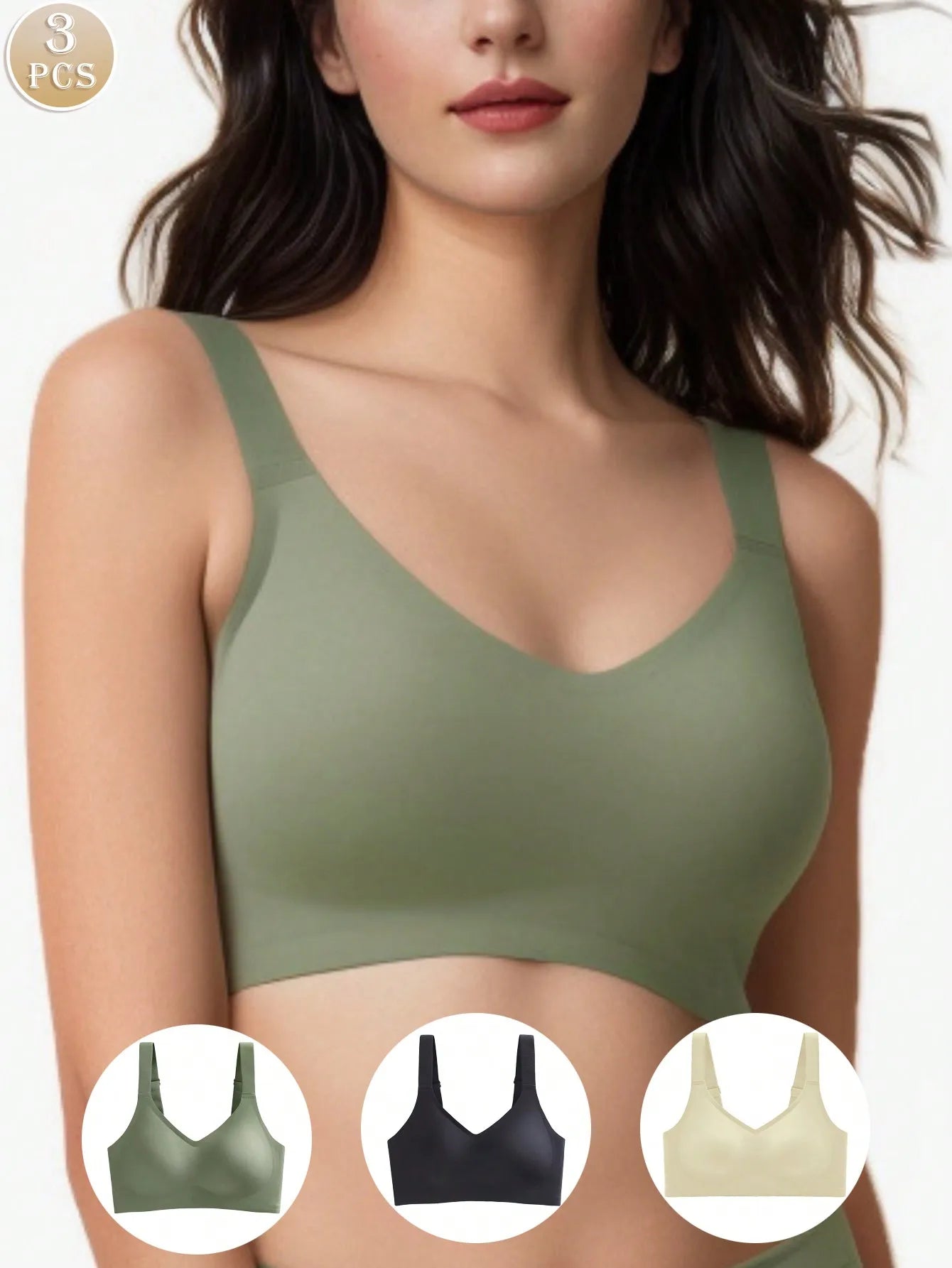 3pcs/Set Wireless Sports Seamless Bras For Large Bust, Minimizing Lifting Effect, Thin Padding, Plus Size
