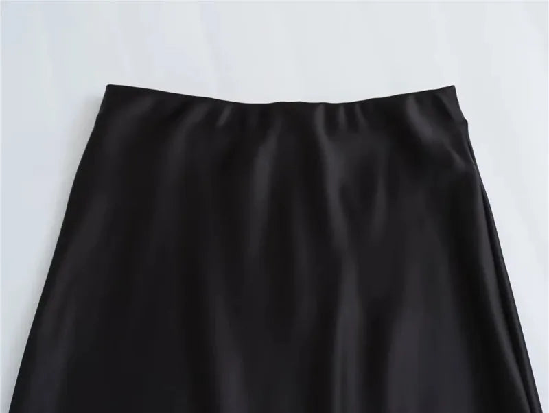 Elegant Satin Office Midi Skirt