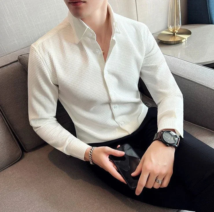 Slim Waffle Business Shirt Men