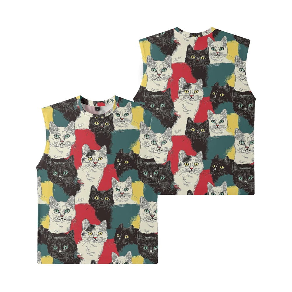 Black Bats Cute Cats Kitty Men Tank Top Gym To Street Sleeveless Bold Color Breathable Training Fit Vest Muscle Fitness Clothing