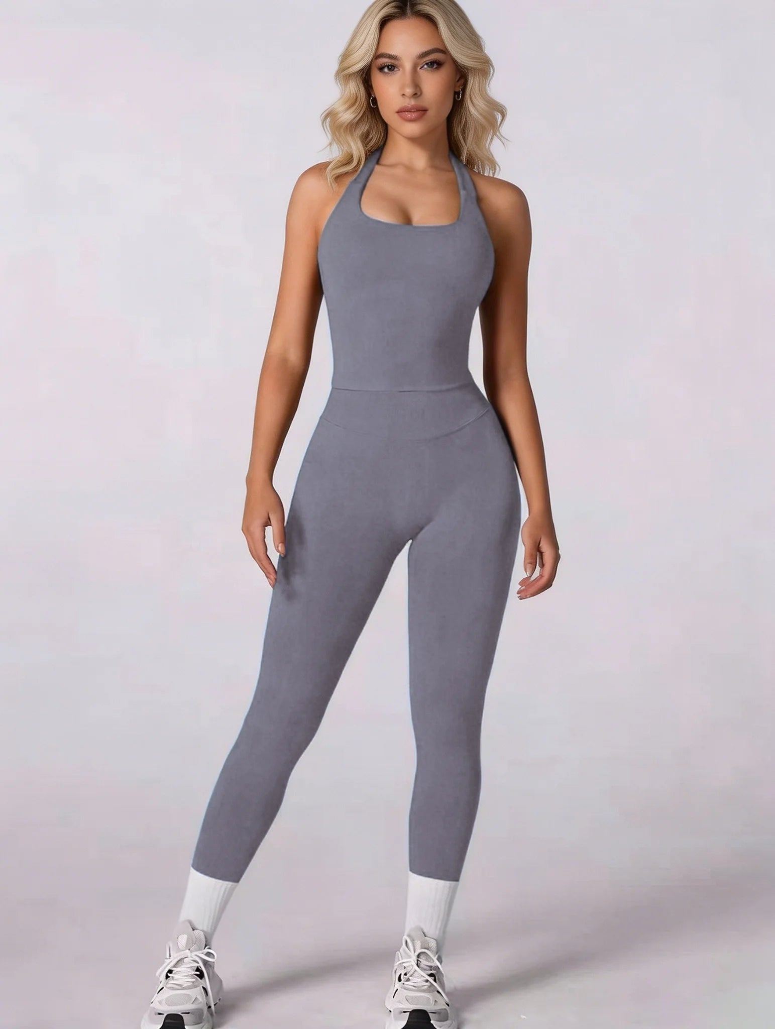 Women 2Pcs Yoga Set Halter Neck Sports Tank Top High Waist Leggings Fitness Outfit Gym Workout Activewear Tracksuit