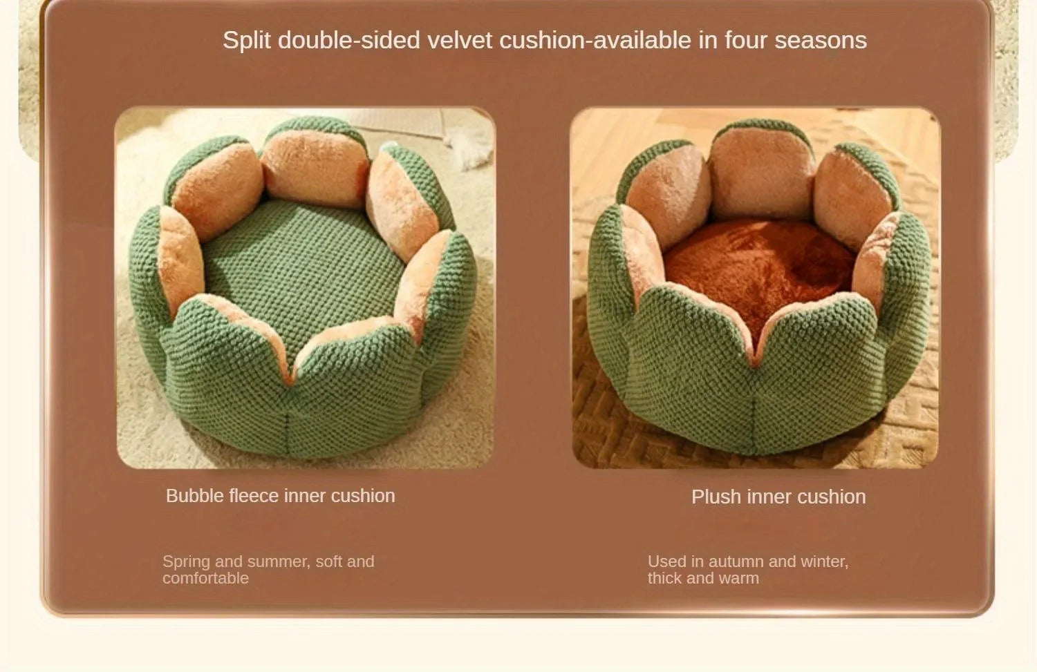 Petal Shaped Pet Bed, Plush Round Dog & Cat Cushion Mat with Knitted Texture, Ultra Soft Warm Nest for Kittens Puppies in Winter