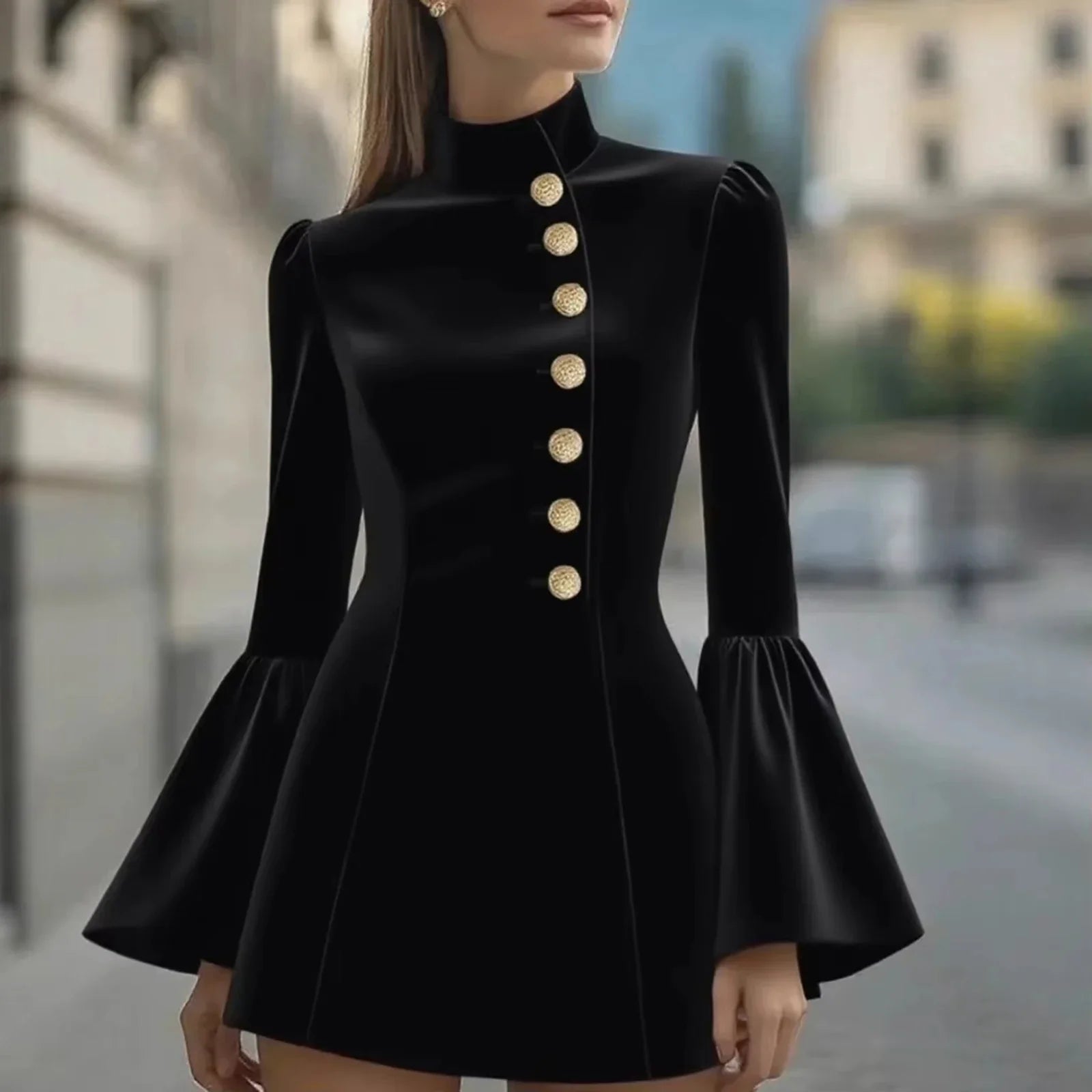 Elegant Bell Sleeve Slim Midi Dress