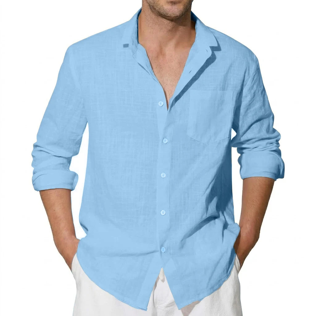 Men's Long Sleeve Cotton Shirts Luxury Linen T Shirts Breathable Elegant TShirts Men's Shirts for Men Hawaiian Tshirt Lapel Tee