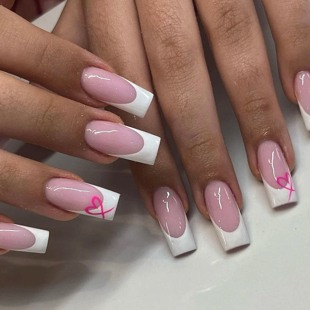 24PCS Short False Nails With Rose Leaf Design Pressed On The Nails, Glossy Glue, Black Full Coverage Acrylic False Nails