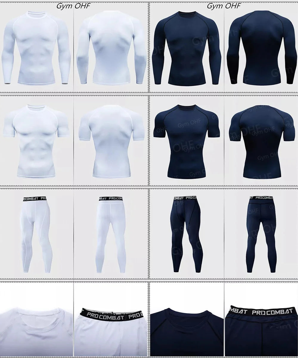Gym Fitness T Shirt Men's Short Sleeve Summer Boxing Jersey Legging Men Rashguard Compression Pants Quick Dry Tight T-Shirts Men